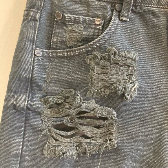 ONE TEASPOON Sz  26 Distressed Button Fly Mini Jean Denim Skirt - Picture 2 of 15